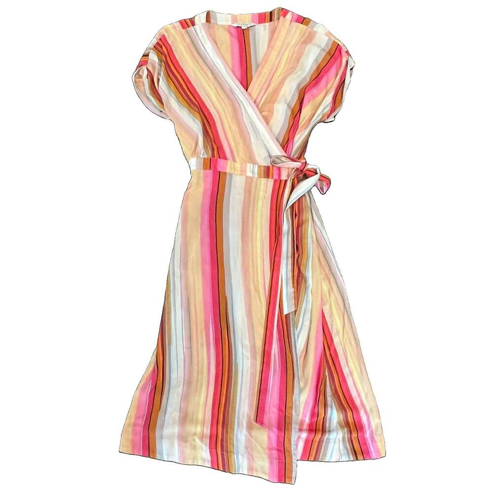 Liverpool Dolman Wrap Front Midi Dress In Berry Blossom Multi Stripe Size XL